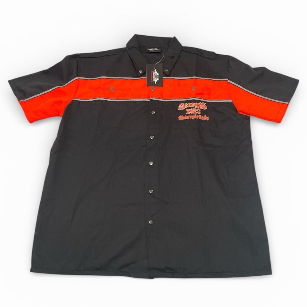 USA Biker Apparel Sturgis 2023 Motorcycle Rally Shirt‎ Mens XL Black Orange New